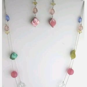 New beautiful multi color 2 strand necklace & matching earrings